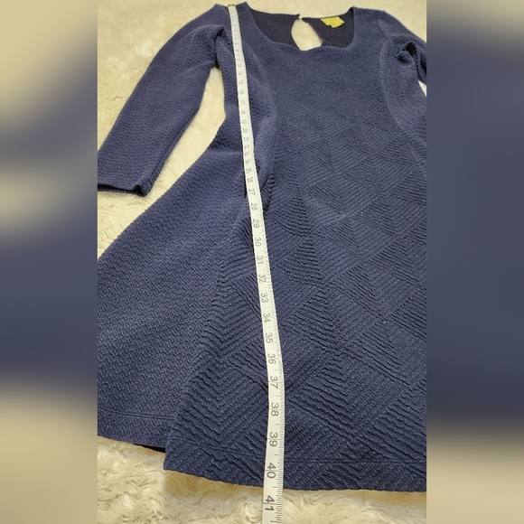 Anthropologie Maeve Sasha Navy Fit and Flare Textured Long Sleeve Dress Sz Large - Picture 8 of 12